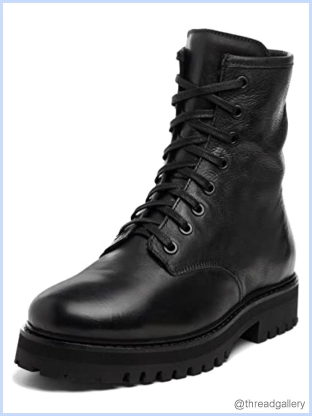 Lace Up Leather Combat Boots Round Toe Block Heel Ankle